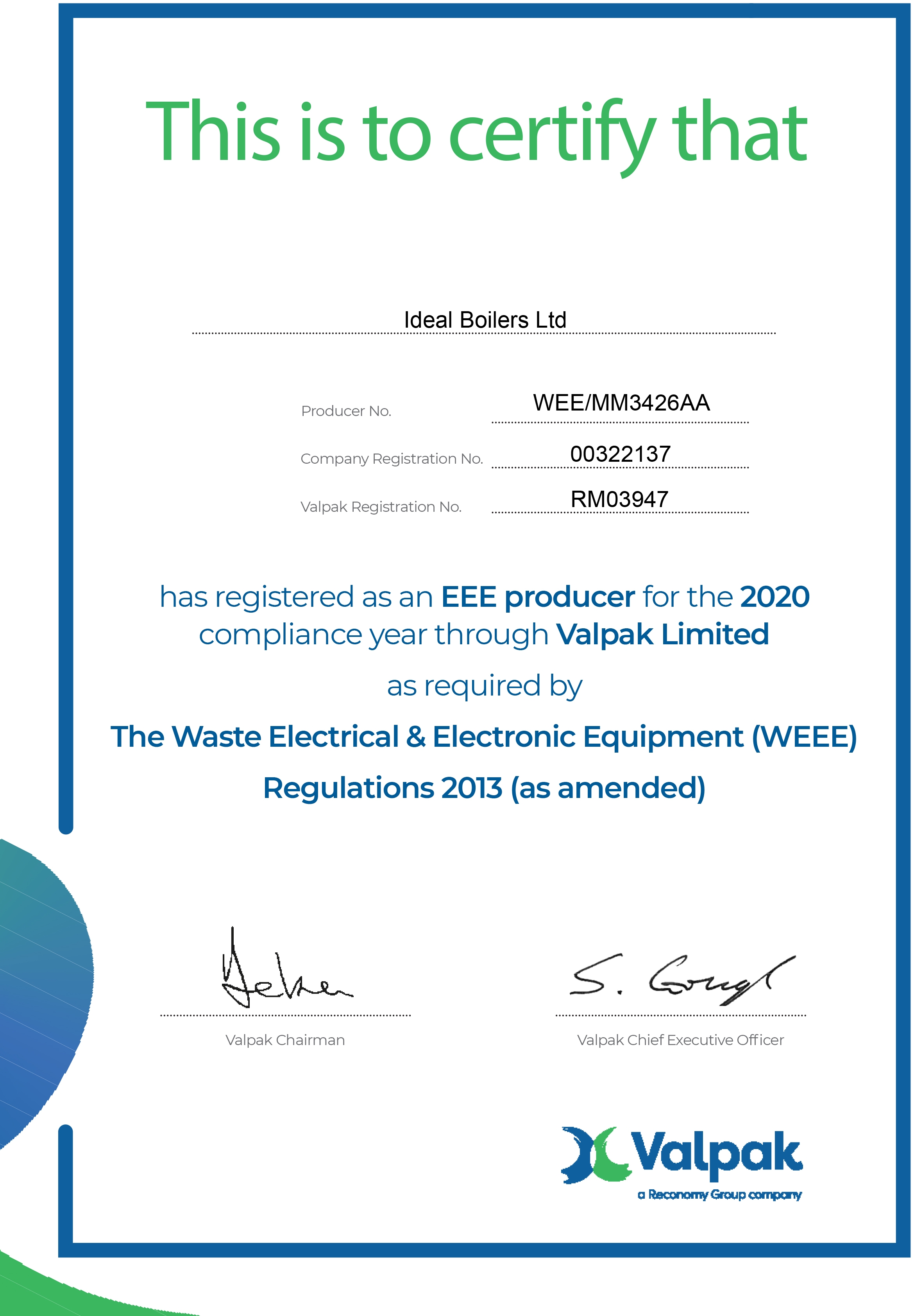 Weee Certificate 2020